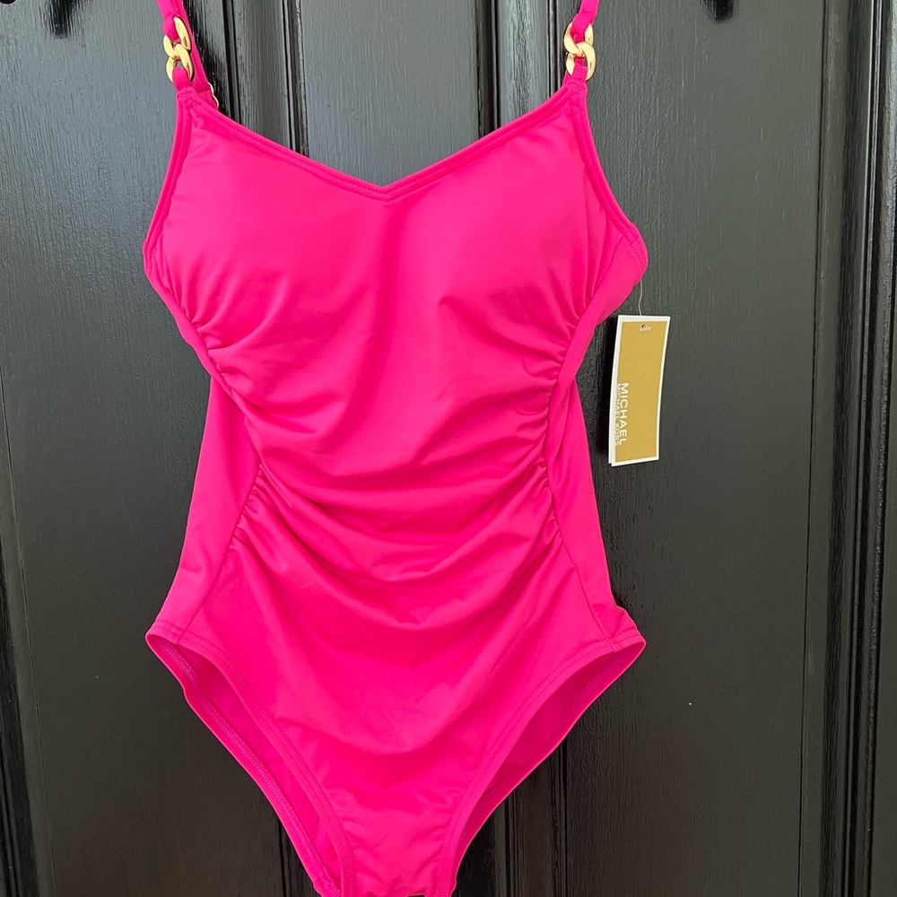 Michael Kors Ultra Pink One Piece Ruched Swimsuit NWT size 6